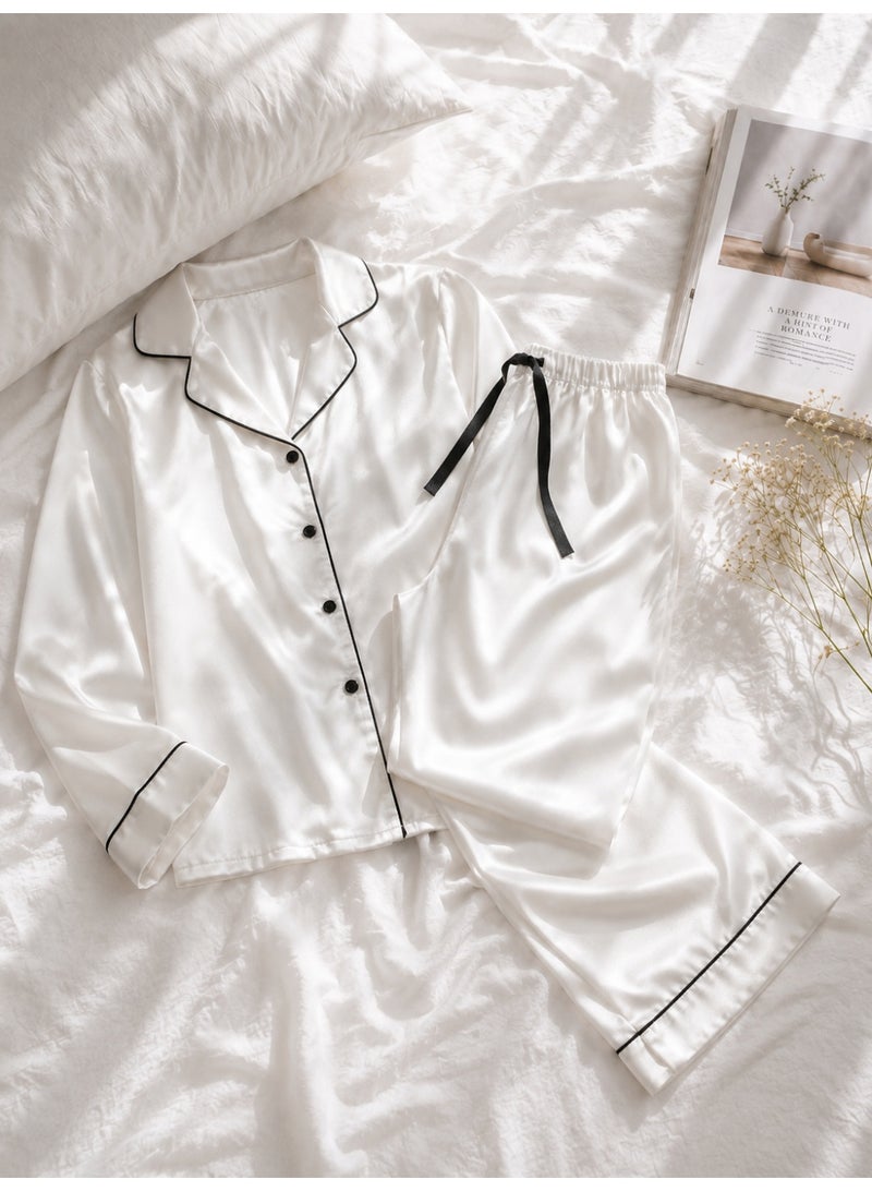 LADY Women’s Satin Pajama Set – 2-Piece Long Sleeve Button-Down Shirt & Matching Pants | Luxury Sleepwear | Made in Turkey - Image 3