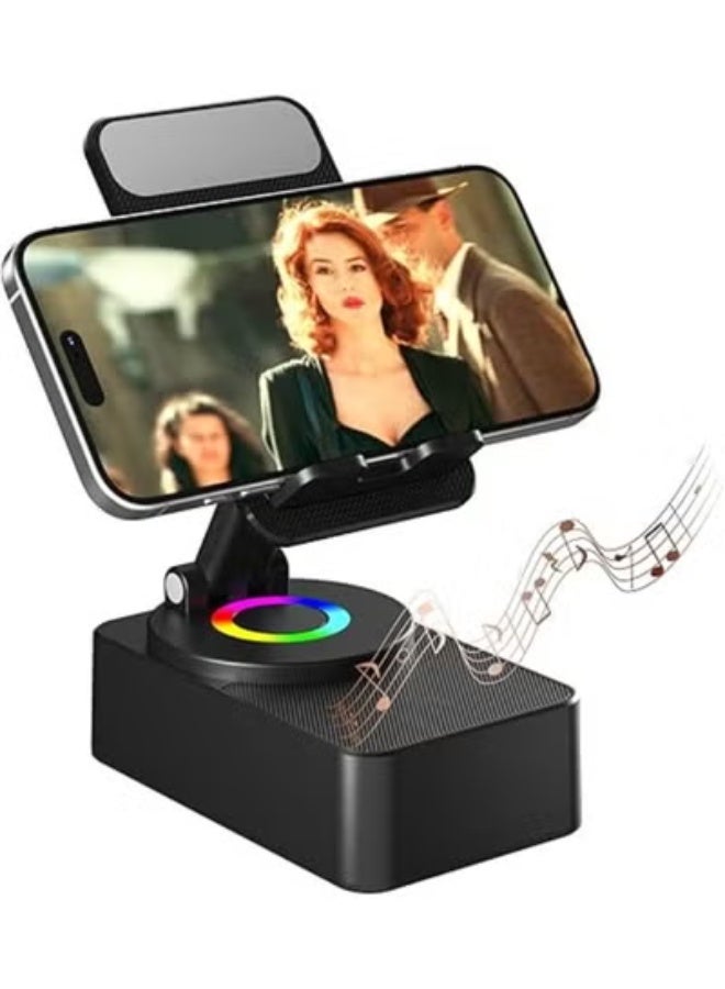 360° Foldable Rotation Cell Phone Stand with Wireless Bluetooth Speaker & Power Bank – 3-in-1 HD Surround Sound Phone & Tablet Holder (Gifts for Men & Women) - Image 1
