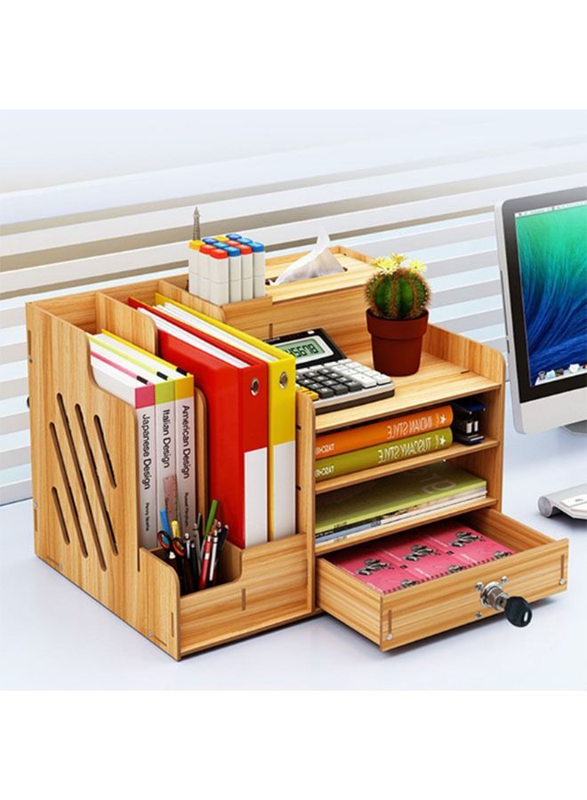 Arabest Wooden Organizer With Drawer Office Pencil Holder For Desk Multifunctional Tabletop Storage Case  - Image 1