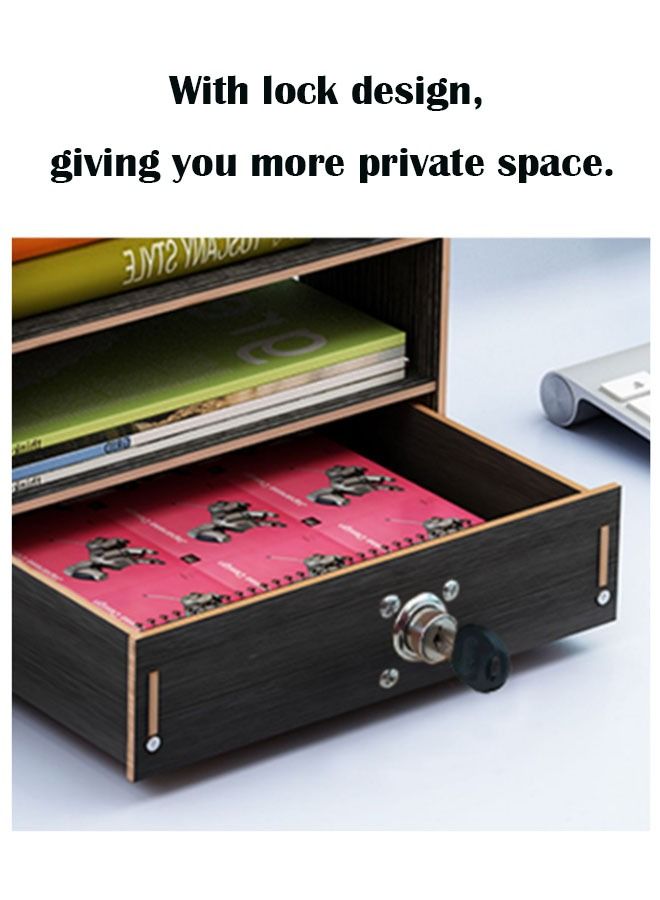 Arabest Wooden Organizer With Drawer Office Pencil Holder For Desk Multifunctional Tabletop Storage Case  - Image 2
