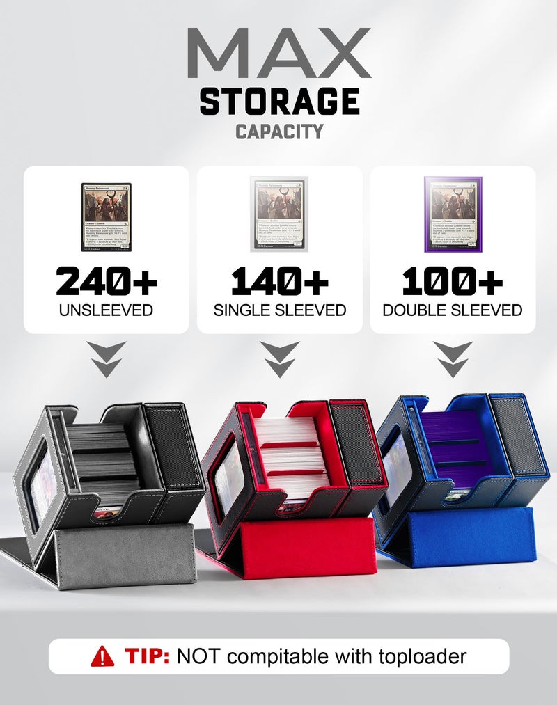ZLCA MTG Commander Deck Box with Display Window, Card Deck Box Holds 100 Double-Sleeved with Dice Tray & 35pt Magnetic Card Holder ï¼ˆBlack&Greyï¼‰ - Image 3
