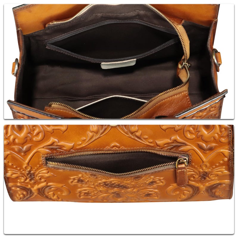 IVTG Genuine Leather Purses and Handbags for Women Vintage Embossed Leather Crossbody Shoulder Bag Satchel Top Handle Bags (Brown) - Image 2