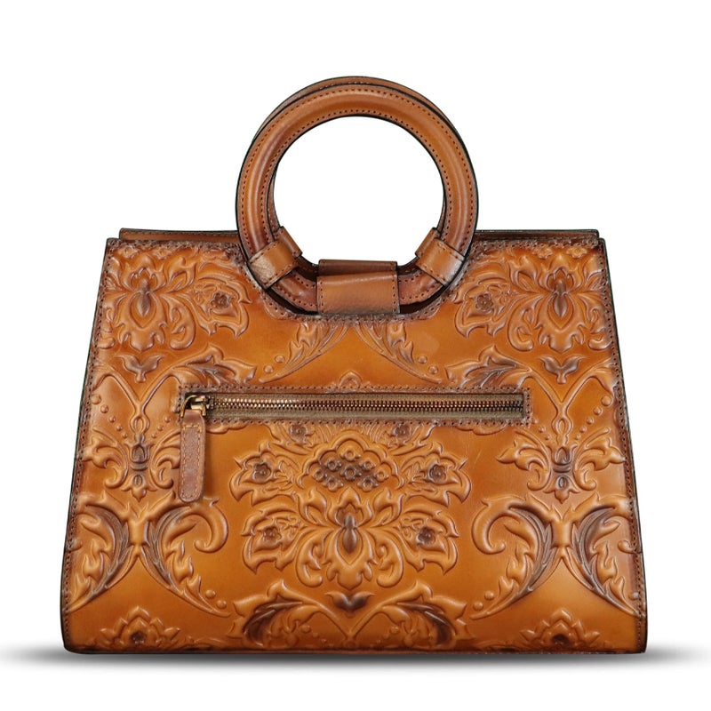 IVTG Genuine Leather Purses and Handbags for Women Vintage Embossed Leather Crossbody Shoulder Bag Satchel Top Handle Bags (Brown) - Image 4