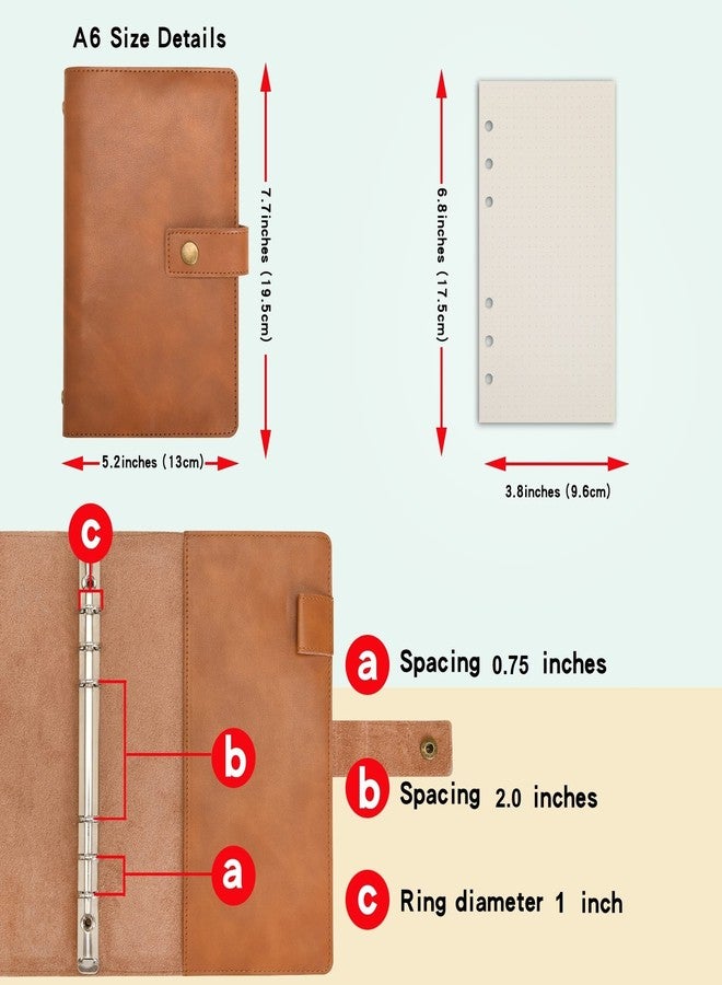 WONDERPOOL A6 Leather Journal Refillable Notebook Spiral Diary Binder Portfolio - Dotted Paper & Inner Pockets Organizer for Man and Woman (Brown, A6) - Image 2