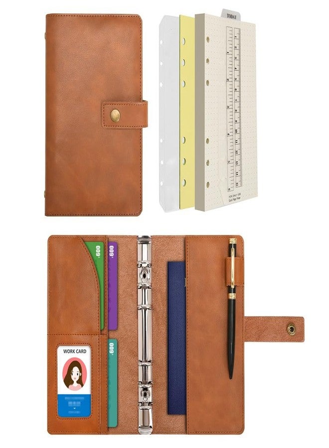 WONDERPOOL A6 Leather Journal Refillable Notebook Spiral Diary Binder Portfolio - Dotted Paper & Inner Pockets Organizer for Man and Woman (Brown, A6) - Image 1