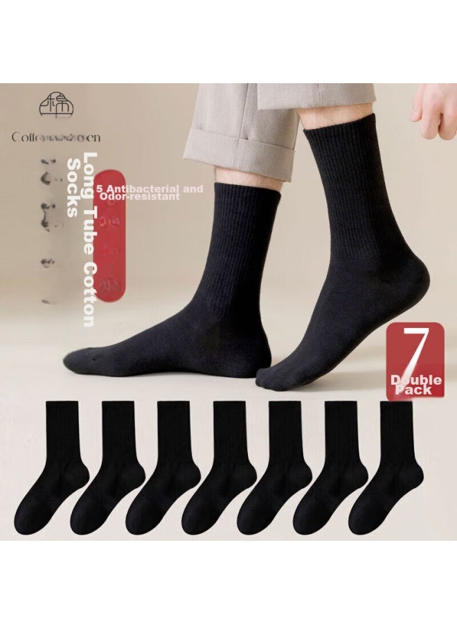 Cotton Thirteen Mianshisan Men's Socks Mid-calf Socks For Spring And Autumn, Solid Color, Business Casual, Breathable, Long Tube, 7 Pairs - Image 1