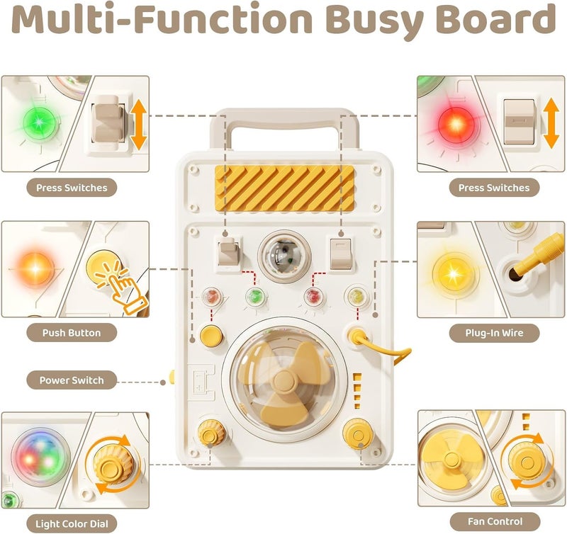 SOCBTNSO Montessori Toys for 1 Year Old Boys Girls - Toddler Busy Board with Handle, Electronic Light Switch Toy and Adjustable Speed Fan for Fine Motor Skills, Travel Toys for Toddlers  1-3 - Image 3