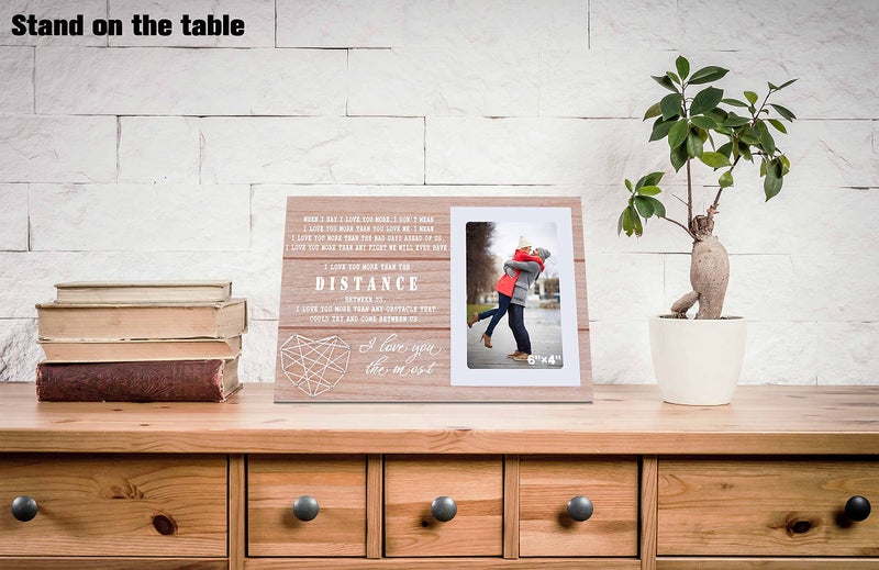 NZY Long Distance Relationships Gift-Boyfriend Girlfriend Wife Husband Couples Gift-I Love You More Than the Distance Between Us-Christmas Valentine's Day-Wood Picture Frame Photo Frame for 6''?4'' Photo - Image 2