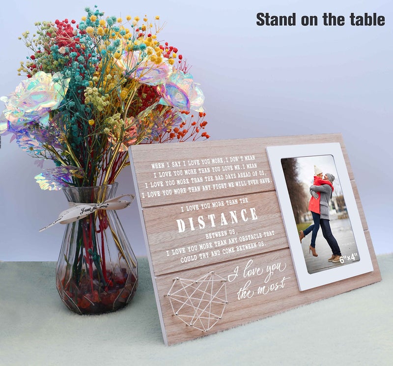 NZY Long Distance Relationships Gift-Boyfriend Girlfriend Wife Husband Couples Gift-I Love You More Than the Distance Between Us-Christmas Valentine's Day-Wood Picture Frame Photo Frame for 6''?4'' Photo - Image 5