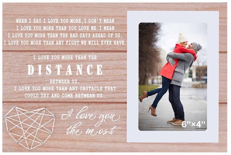 NZY Long Distance Relationships Gift-Boyfriend Girlfriend Wife Husband Couples Gift-I Love You More Than the Distance Between Us-Christmas Valentine's Day-Wood Picture Frame Photo Frame for 6''?4'' Photo - Image 1