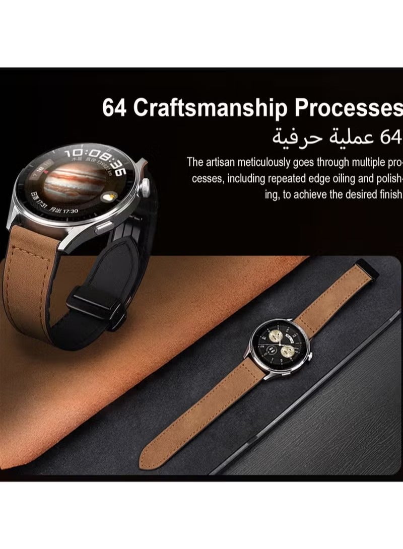 ملائكي  شريط ساعة من الجلد بحجم 22 ملم بتصميم ماكينة واقف مغناطيسية، متوافق مع Huawei GT3/4 بحجم 46 ملم و GT3 Pro و Huawei Watch 3 و GT2e و GT2 Pro و GT2 بحجم 42/46 ملم، و Samsung Galaxy Watch 3 بحجم 45 ملم / Gear S3 - Image 4