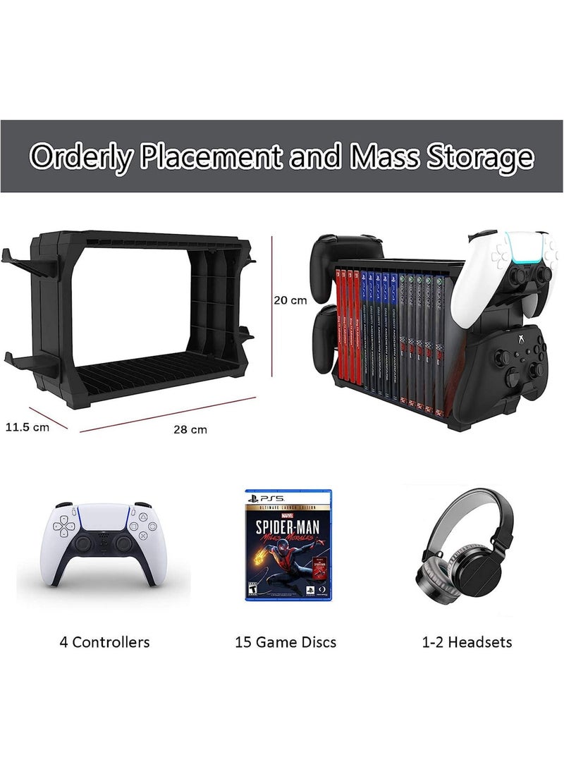 Games Storage Tower for PS5, with Controller Holder Game Holder Organizer for Playstation PS5/ PS4/ Series S & X/one Controllers,Game Discs, Headphones and Accessories - Image 5