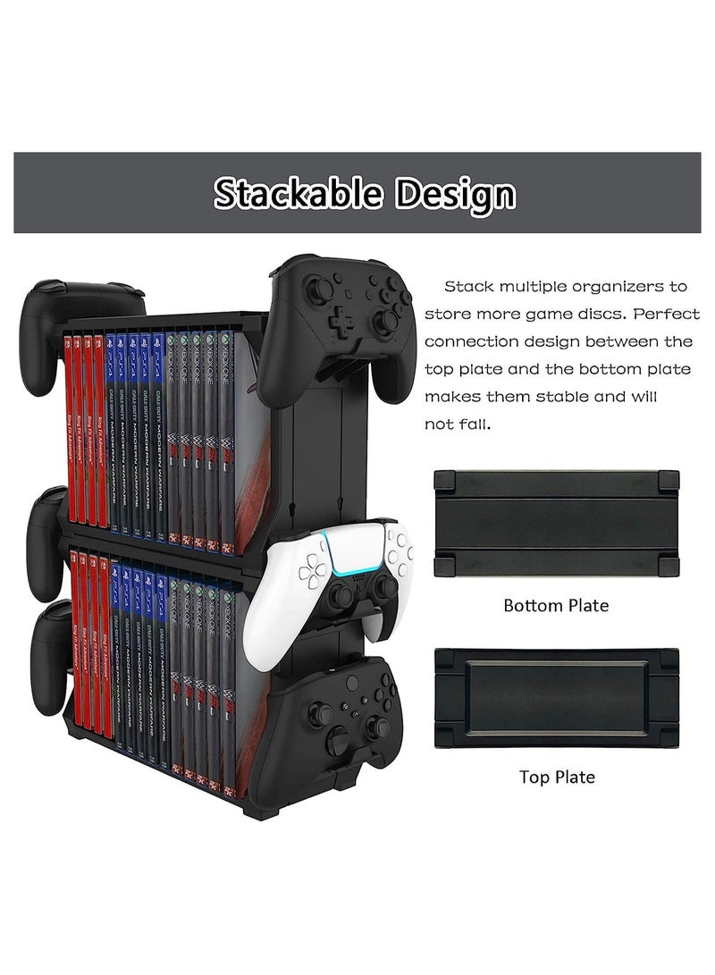 Games Storage Tower for PS5, with Controller Holder Game Holder Organizer for Playstation PS5/ PS4/ Series S & X/one Controllers,Game Discs, Headphones and Accessories - Image 3
