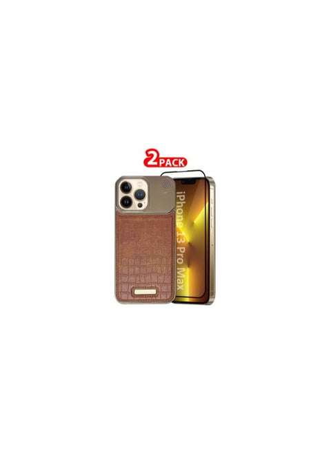 iPhone 13 Pro Max 2 Pack Case Leather Metal Design, Slim Lightweight Minimalist Cover,1 Case 1 Screen Protector