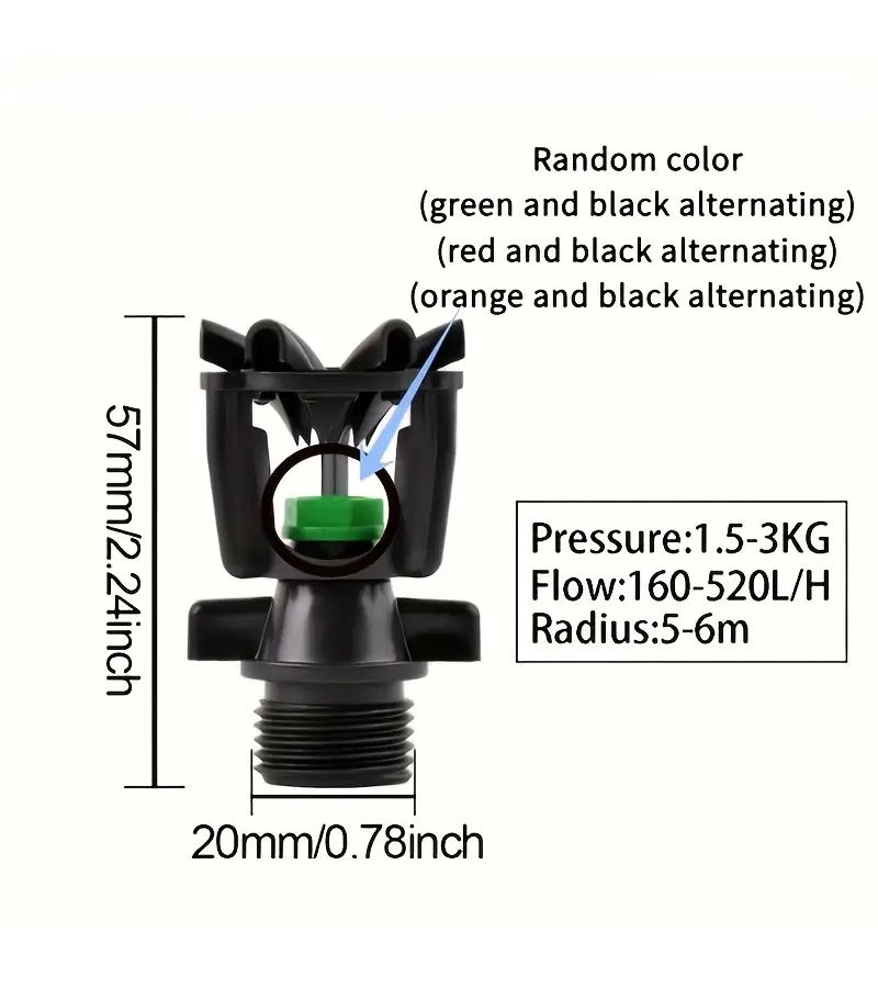 7 Pieces ABS Lawn Sprinkler 1/2 Inch Male Thread 360° Automatic Rotating Garden Irrigation - Image 4