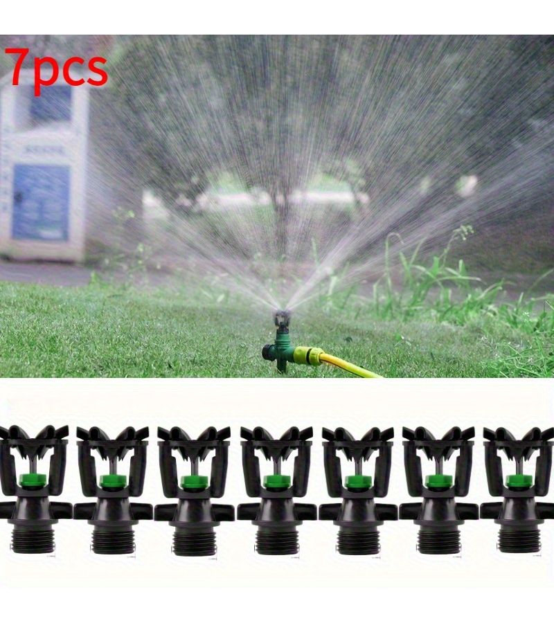 7 Pieces ABS Lawn Sprinkler 1/2 Inch Male Thread 360° Automatic Rotating Garden Irrigation - Image 2