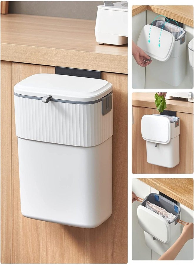 joyzzz 9L Hanging Trash Can With Lid, With Drawstring Design, Installable Small Trash Can, Suitable for Cabinets, Bathrooms and Offices  - Image 1