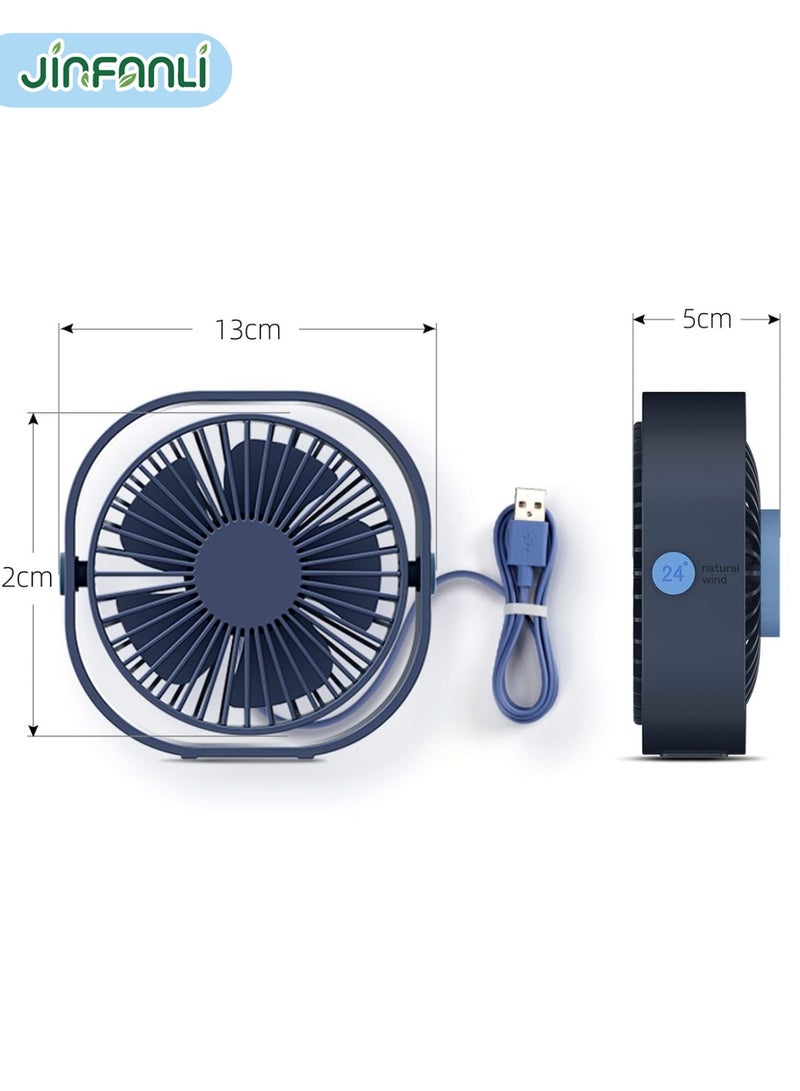 جين فان ل أنا مروحة مكتب USB شخصية صغيرة، مروحة تبريد سطح المكتب المحمولة بثلاث سرعات، تعمل بمنفذ USB، رياح قوية، تشغيل هادئ، مناسبة للمنزل والمكتب والسيارة والسفر في الهواء الطلق، لون أزرق داكن - Image 2