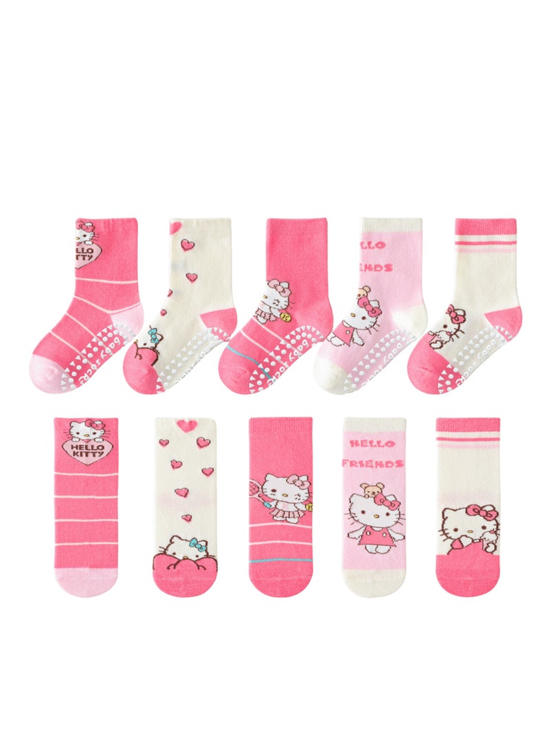 Hello Kitty Pack of 5 Cotton Anti Flip Silicon Socks for Kids 