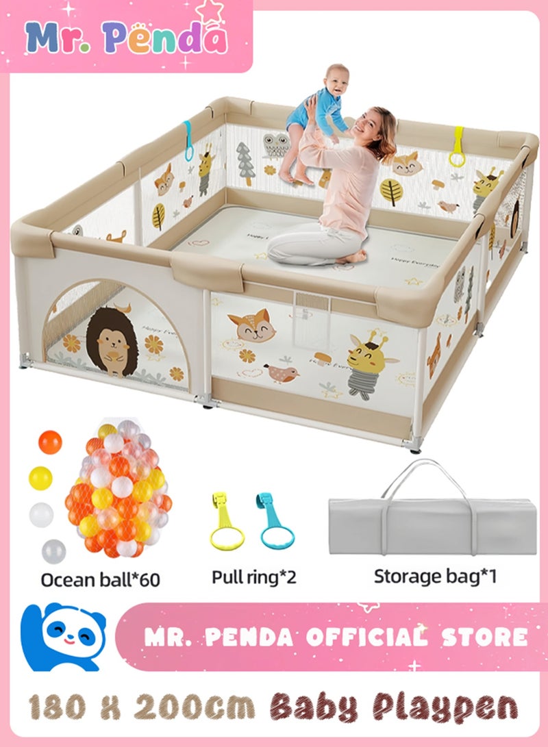 Mr. Penda Baby Playpen, Baby and Toddler Fence, 180 x 200cm Baby Fence Play Area, Children's Playground, Portable Children's Activity Centre, Non-Slip Suction Cups and Soft, Breathable - Image 1