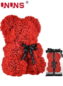 UNUNS Rose Bear,Hand Made Rose Teddy Bear Flowers,Rose Teddy Flowers Bear Gifts For Friend,Including Transparent Gift Box  - Image 1