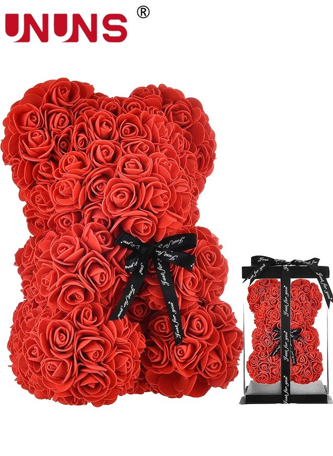 UNUNS Rose Bear,Hand Made Rose Teddy Bear Flowers,Rose Teddy Flowers Bear Gifts For Friend,Including Transparent Gift Box  - Image 1