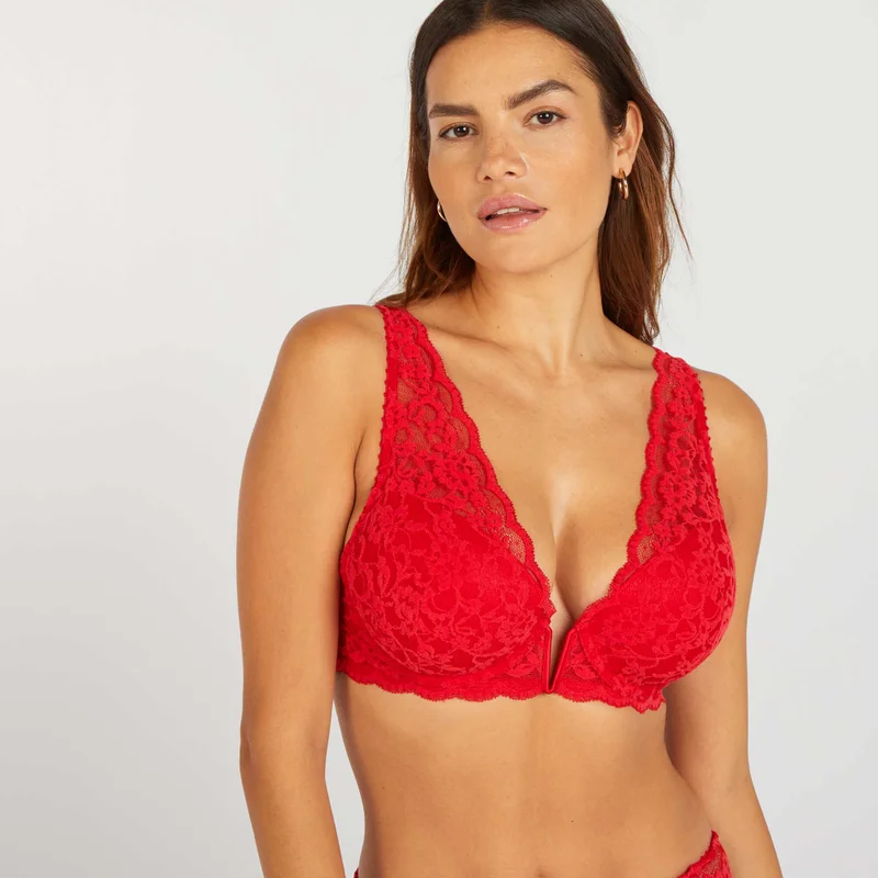 Kiabi Plunging Lace Bra D&amp;E Cups True Red