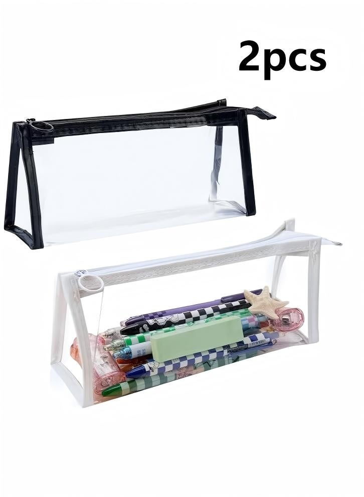 2PCS clear pencil cas, Big Capacity Pencil Case, transparent pouch, makeup bag, Clear Exam Pencil Case, Waterproof PVC Zippered Cosmetic Storage Pouch, Travel Luggage Pouch Make up Cosmetic Bag - Image 1