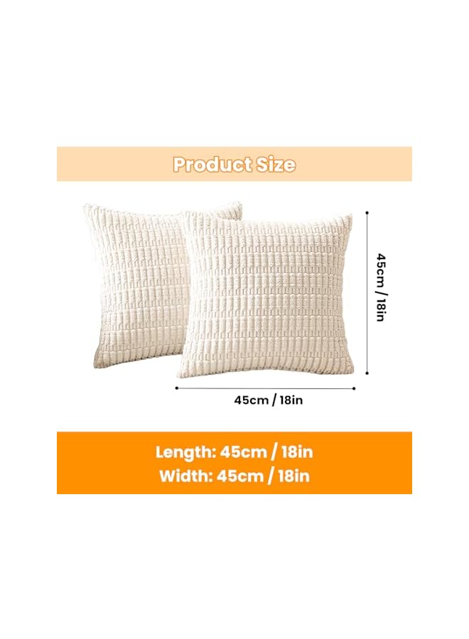 The Bros Corduroy Decorative Throw Pillow Covers 18x18 Inch Soft Boho Striped Pillow Covers Modern Farmhouse Home Decor for Spring Sofa Living Room Couch Bed Cream White(Pack of 2) - Image 4