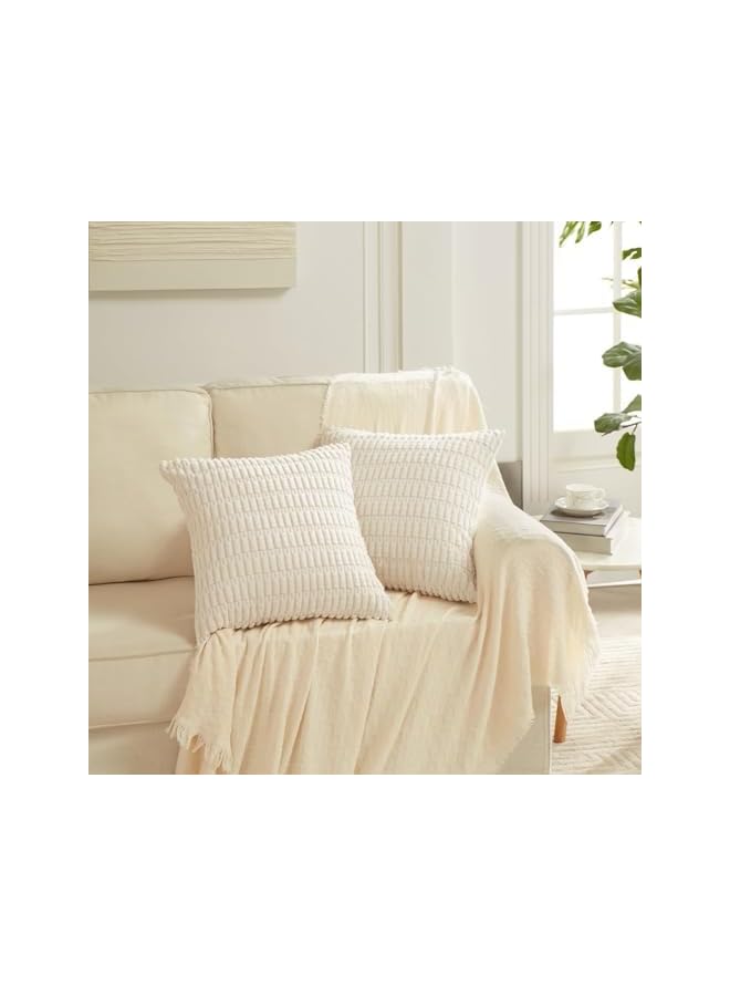 The Bros Corduroy Decorative Throw Pillow Covers 18x18 Inch Soft Boho Striped Pillow Covers Modern Farmhouse Home Decor for Spring Sofa Living Room Couch Bed Cream White(Pack of 2) - Image 5