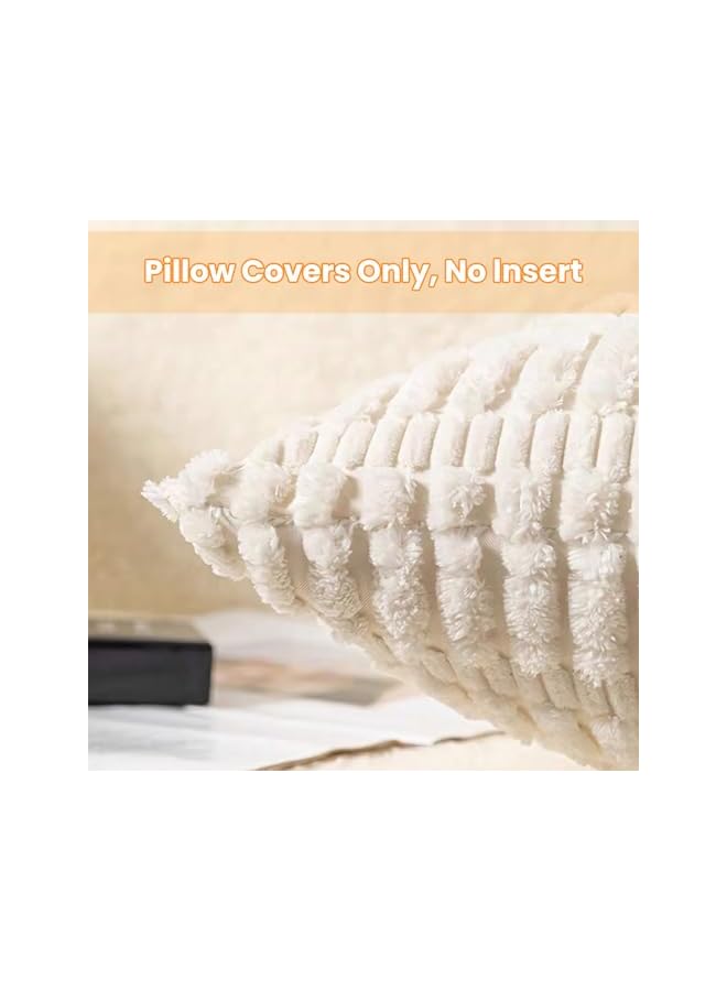 The Bros Corduroy Decorative Throw Pillow Covers 18x18 Inch Soft Boho Striped Pillow Covers Modern Farmhouse Home Decor for Spring Sofa Living Room Couch Bed Cream White(Pack of 2) - Image 2