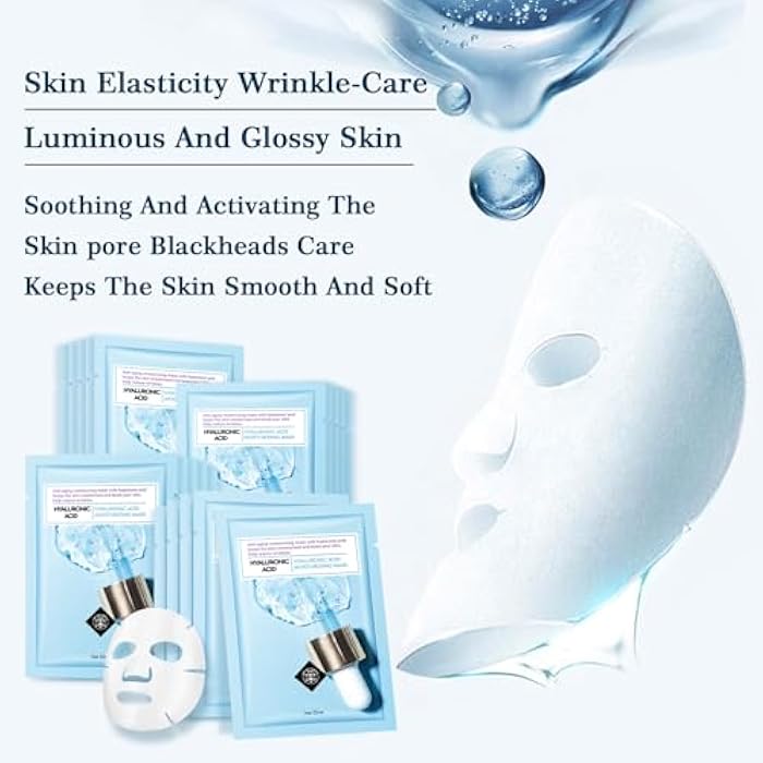 YAFUSIPE Face Mask Skin Care Hydrating Anti Aging Facial Mask Hyaluronic Acid Sheet Pack Deep Moisturizing Hydration Facemask Sheets for Women SkinCare Beauty Smoothing Rejuvenating Growing Gifts10 Sheets - Image 5