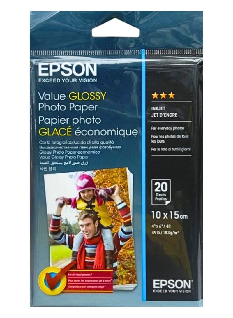 EPSON Premium Glossy Photo Paper, 183gsm Weight Sturdy, 10x15 cm Size, 20 Sheets, For High Quality Photos, Compatible For All Inkjet Printers - Image 2