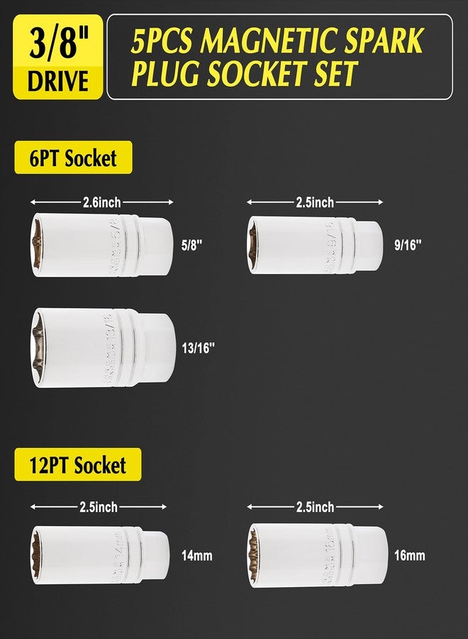 EMENTOL 5PCS 3/8" Drive Magnetic Spark Plug Socket Set, CR-V, Includes 14mm, 16mm Thin Wall Sockets and 9/16", 5/8", 13/16" - Image 2