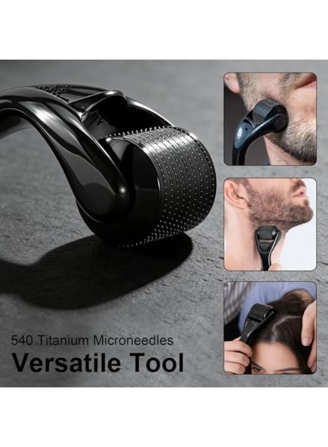 Chabeia Microneedling 540 Derma Roller Dermaroller 1.55mm Titanium Face Beard Roller (Black Handle+ Black Roller) - Image 3