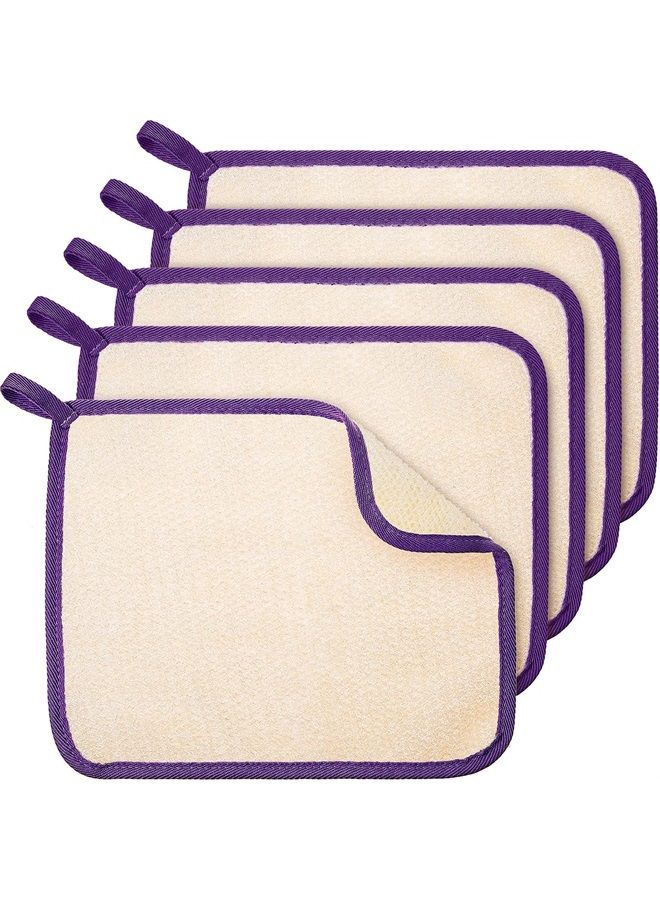 Tatuo 5 Pieces Exfoliating Face and Body Wash Cloths Towel Weave Bath Cloth Exfoliating Scrub Cloth Massage Bath Cloth for Women and Men (Purple Edge,10.63 x 9.05 Inch) - Image 1