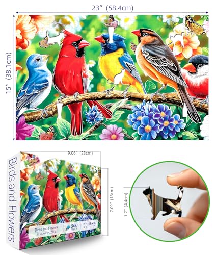 MINIWAN 500 Piece Bird Jigsaw Puzzle Vibrant Cardinal Blue Bird with Flowers Butterflies Perfect Adult Puzzle Unique Art for Home Decor Gifts - Image 5