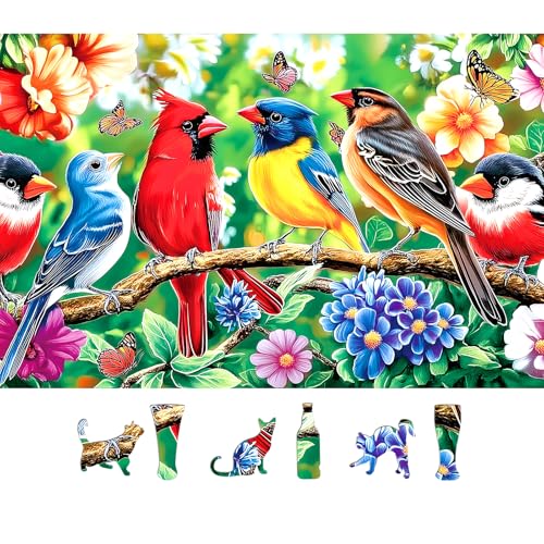 MINIWAN 500 Piece Bird Jigsaw Puzzle Vibrant Cardinal Blue Bird with Flowers Butterflies Perfect Adult Puzzle Unique Art for Home Decor Gifts - Image 1