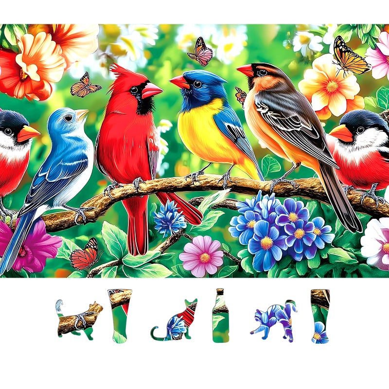 MINIWAN 500 Piece Bird Jigsaw Puzzle Vibrant Cardinal Blue Bird with Flowers Butterflies Perfect Adult Puzzle Unique Art for Home Decor Gifts - Image 3