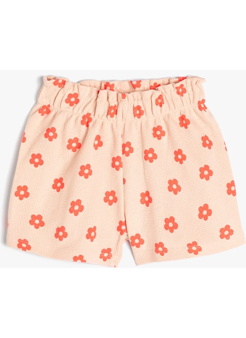 KOTON Cotton Shorts Floral Textured Cotton with Elastic Waist