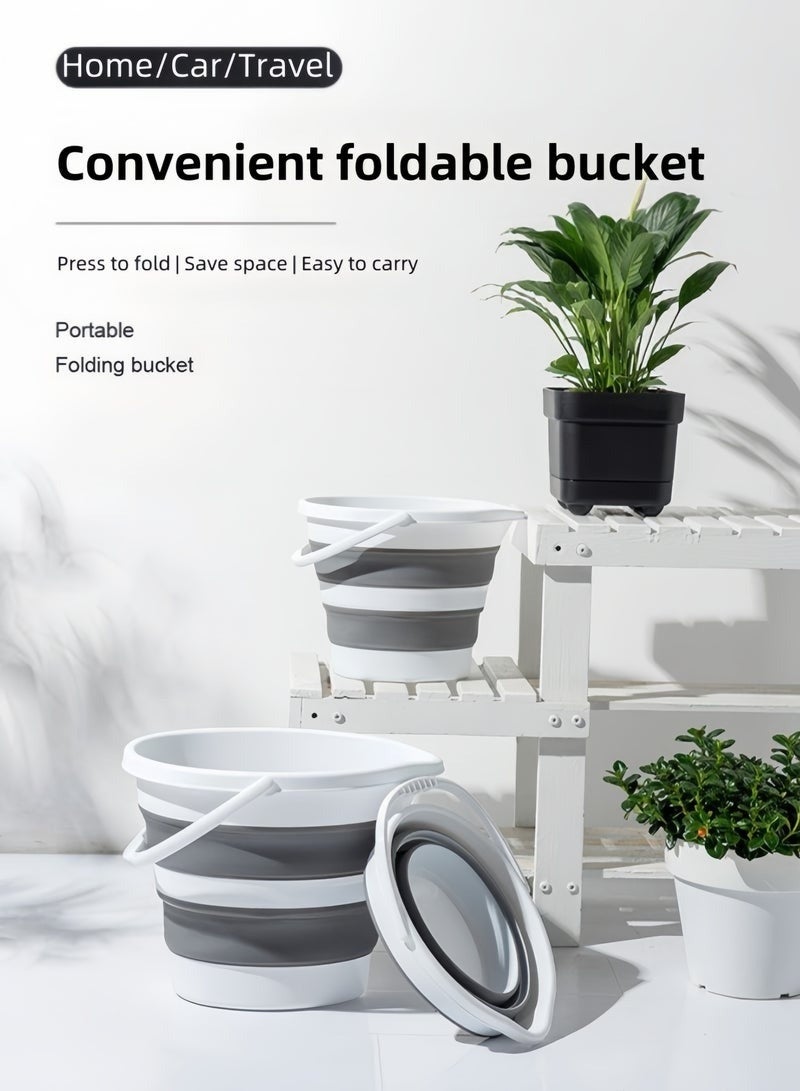 10L Collapsible Foldable Bucket – BPA-Free Portable Water Container, Space-Saving Design, Multi-Purpose for Home, Car Wash, Camping, Fishing & Outdoor Cleaning – Grey, Single Pack - Image 2