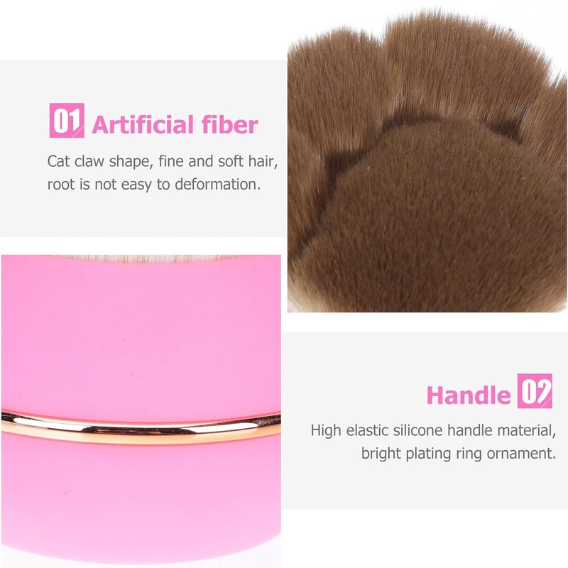 Loose Powder Brush and Foundation Makeup Brush with Lid, Portable Pink Cat Claw Shape Cosmetic Tool for Blush Shading and Face Makeup Application - Image 3