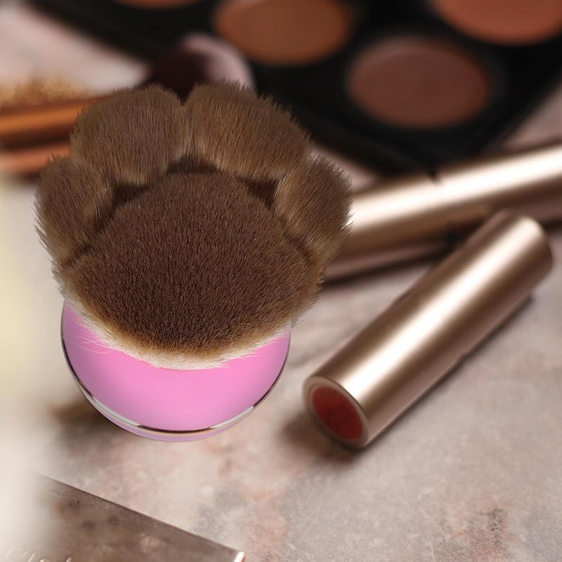 Loose Powder Brush and Foundation Makeup Brush with Lid, Portable Pink Cat Claw Shape Cosmetic Tool for Blush Shading and Face Makeup Application - Image 5