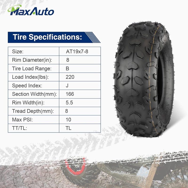 MaxAuto إطارات ماكس أوتو ATV 19x7-8 بدون أنبوب رياضية، مجموعة من 2 - Image 3