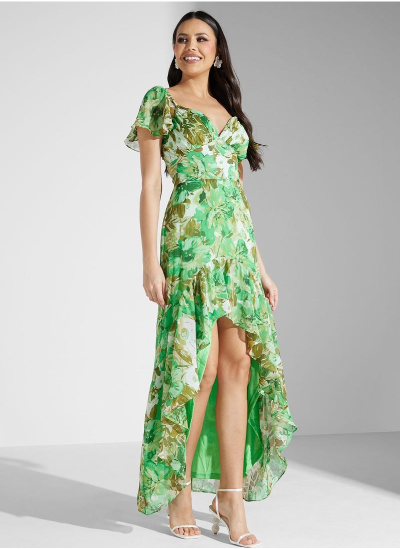 TFNC - Floral High Low Ruffle Dress - Image 1