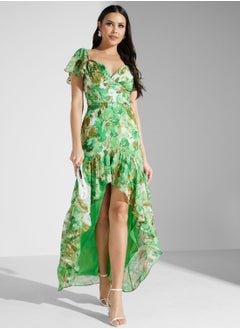 Floral High Low Ruffle Dress
