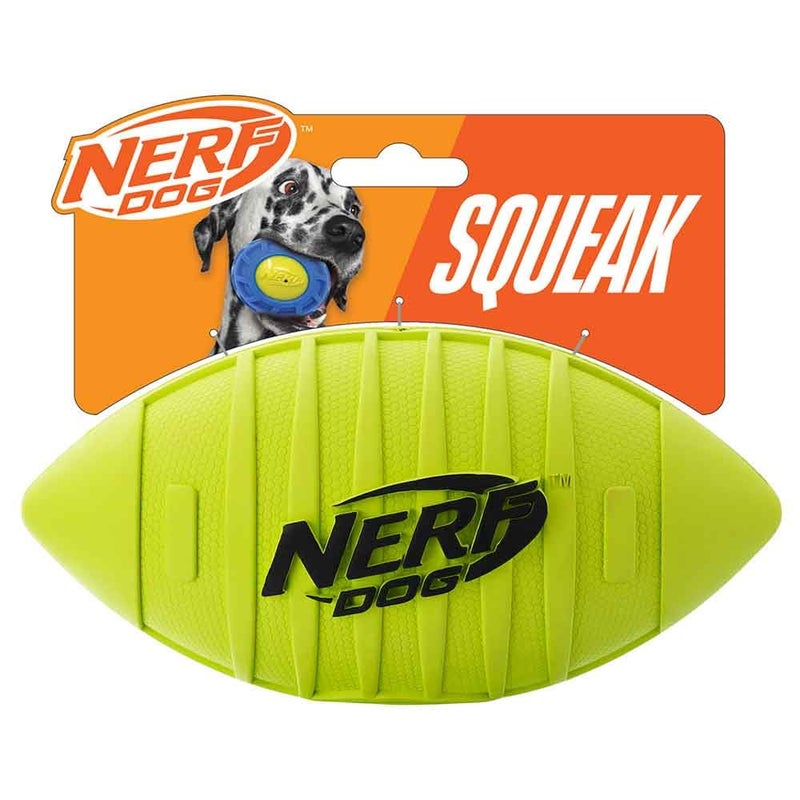 Nerf Dog Blitz Squeak Football Outdoor Dog Toy 7 Inch Dog Football Squeaking Toy for Medium and Large Breeds Green - Image 2
