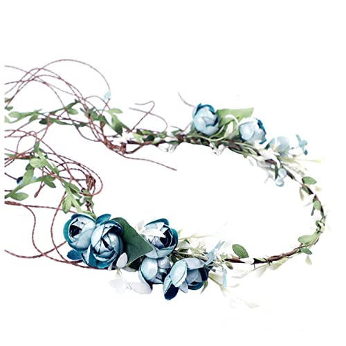 WLBON Flower Crown Headband Rose Wreath Garland Hair Bands Floral Wedding Bridal Hair Hoop Women Ladies Leaf Vine Party Decoration Headdress Headwear Christmas Handmade Headpiece Hair Accessories Blue - Image 1