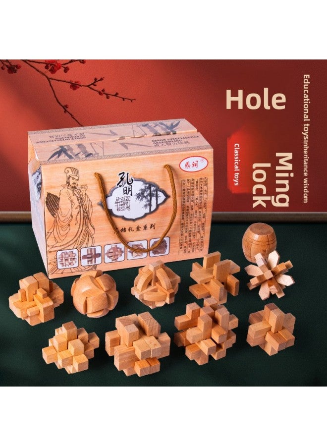 Kong Ming Lock Luban Lock Full Set Of Intelligence Unlock Suit Wooden Primary School Children's Nine-chain Educational Toys 38 Sets-Color:Luban Lock 【beech Six-piece Set】 Storage Box Difficult - Image 2