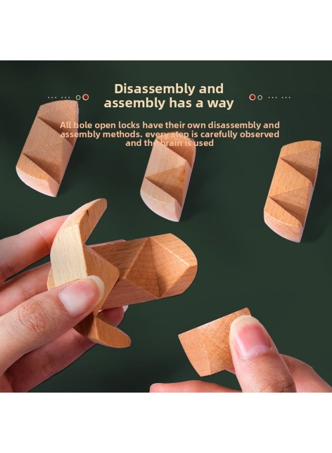 Kong Ming Lock Luban Lock Full Set Of Intelligence Unlock Suit Wooden Primary School Children's Nine-chain Educational Toys 38 Sets-Color:Luban Lock 【beech Six-piece Set】 Storage Box Difficult - Image 5